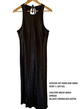 House of Harlow 1960 Crinkled Satin Halter Maxi Dress – Size L